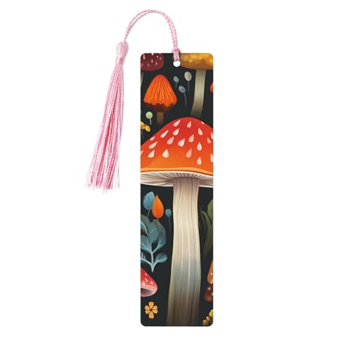 Holz-Lesezeichen für Männer und Frauen, handgefertigte Lesezeichen, Ornamente mit Quasten, Vintage-Lesezeichen, bunt, Pilzholz, hängende Etiketten, Lese-Seitenmarkierungen für Buchliebhaber von HJBNW