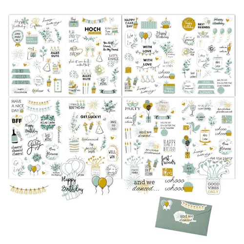 4 Blätter Grün Sticker Fotoalbum,Stickers Geburtstag Motive,Halloween-Dekoration,Babyalbum Selbstklebende Aufkleber Dekorationen,für Birthday Party,DIY Karten,Geschenketiketten,Kartenfotoalbum von HJDJBD
