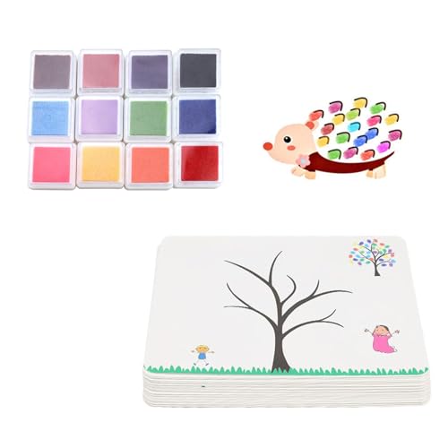 HJIAMA Fingerstempel 12 Stück, Fingerabdruck Set Farben, mit 30 Zeichenkarten Förderung Kreativität, Stempelkissen Bunt, Stempelkissen für Fingermalerei, Mattenmalerei, Scrapbooking HJIAMA Fingerstempel 12 Stück, Fingerabdruck Set Farben, mit 30 Zeichenkarten Förderung Kreativität, Stempelkissen Bunt, Stempelkissen für Fingermalerei, Mattenmalerei, Scrapbooking von HJIAMA