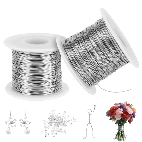 2 Rolle 100M Silberdraht Zum Basteln, 0.5mm Basteldraht DüNn mit Spule, 304 Biegbarer Edelstahldraht, Antioxidant Schmuckdraht Silber für Floristik Heimdeko, Schmuck Herstellung und Bonsai von HJJMN