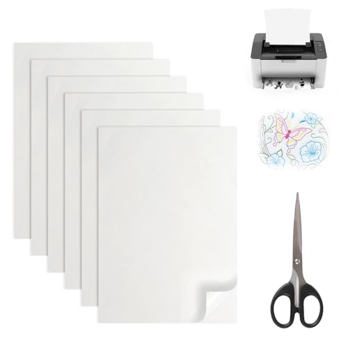 HJJMN 6 Blatt Bedruckbare Stickerei Papier, A4 Auflösbares Stickereipapier, Wasserlösliches Stickerei Stabilisator, Print Stick Stickpapier mit Schere, Maschinen Stickvlies für Handnähen Reparieren von HJJMN