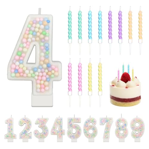 Macaron Bunte Geburtstagskerzen Zahlen 2, Kerzen Geburtstag mit 6 Stücke Bunte Spiralförmige Geburtstagskerzen für Geburtstag, Party, Weihnachten, Hochzeiten(2) (Zahlen 4) von HJJMN