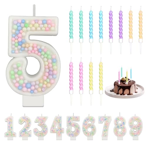 Macaron Bunte Geburtstagskerzen Zahlen 2, Kerzen Geburtstag mit 6 Stücke Bunte Spiralförmige Geburtstagskerzen für Geburtstag, Party, Weihnachten, Hochzeiten(2) (Zahlen 5) von HJJMN