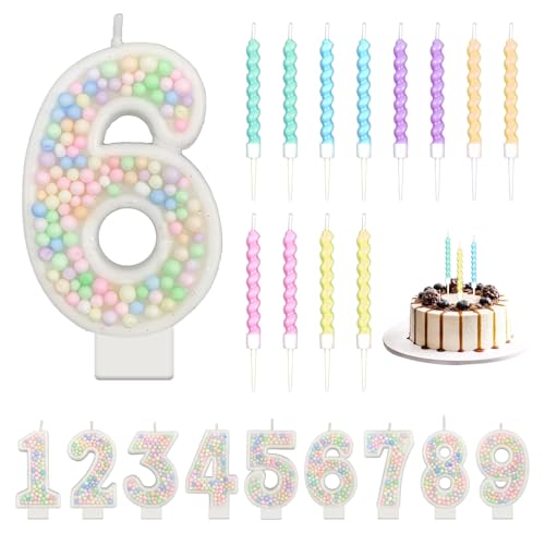Macaron Bunte Geburtstagskerzen Zahlen 2, Kerzen Geburtstag mit 6 Stücke Bunte Spiralförmige Geburtstagskerzen für Geburtstag, Party, Weihnachten, Hochzeiten(2) (Zahlen 6) von HJJMN