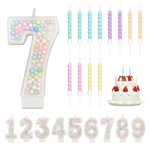 Macaron Bunte Geburtstagskerzen Zahlen 2, Kerzen Geburtstag mit 6 Stücke Bunte Spiralförmige Geburtstagskerzen für Geburtstag, Party, Weihnachten, Hochzeiten(2) (Zahlen 7) von HJJMN