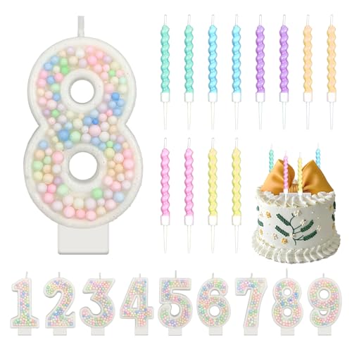 Macaron Bunte Geburtstagskerzen Zahlen 2, Kerzen Geburtstag mit 6 Stücke Bunte Spiralförmige Geburtstagskerzen für Geburtstag, Party, Weihnachten, Hochzeiten(2) (Zahlen 8) von HJJMN