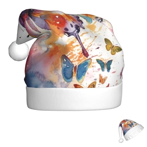 Weihnachtsmütze für Männer und Frauen, Plüsch-Weihnachtsmütze, Aquarell, Schmetterling, Weihnachtsmannmützen für Party, Urlaub Weihnachtsmütze für Männer und Frauen, Plüsch-Weihnachtsmütze, Aquarell, Schmetterling, Weihnachtsmannmützen für Party, Urlaub von HJKBCV