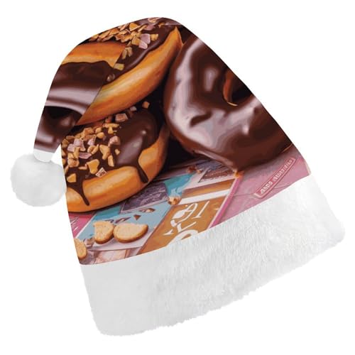 Weihnachtsmütze für Männer und Frauen, Plüsch-Weihnachtsmütze, Donuts, Schokolade, Weihnachtsmannmützen für Party, Urlaub Weihnachtsmütze für Männer und Frauen, Plüsch-Weihnachtsmütze, Donuts, Schokolade, Weihnachtsmannmützen für Party, Urlaub von HJKBCV