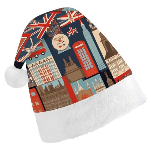 Weihnachtsmütze für Männer und Frauen, Plüsch-Weihnachtsmütze, England-Symbole, Weihnachtsmannmützen für Party, Urlaub Weihnachtsmütze für Männer und Frauen, Plüsch-Weihnachtsmütze, England-Symbole, Weihnachtsmannmützen für Party, Urlaub von HJKBCV