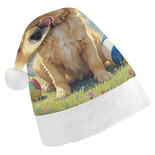 Weihnachtsmütze für Männer und Frauen, Plüsch-Weihnachtsmütze, Hund auf dem Rasen, Weihnachtsmannmützen für Party, Urlaub Weihnachtsmütze für Männer und Frauen, Plüsch-Weihnachtsmütze, Hund auf dem Rasen, Weihnachtsmannmützen für Party, Urlaub von HJKBCV