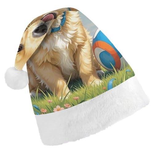 Weihnachtsmütze für Männer und Frauen, Plüsch-Weihnachtsmütze, Hund und Spielzeugball, Weihnachtsmannmützen für Party, Urlaub Weihnachtsmütze für Männer und Frauen, Plüsch-Weihnachtsmütze, Hund und Spielzeugball, Weihnachtsmannmützen für Party, Urlaub von HJKBCV
