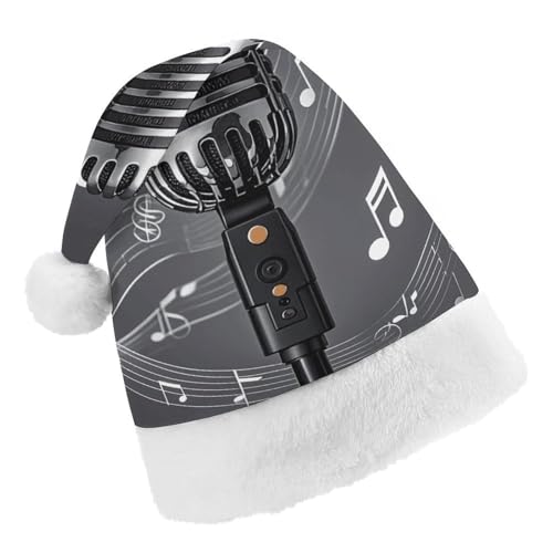 Weihnachtsmütze für Männer und Frauen, Plüsch-Weihnachtsmütze, Mikrofon mit Musiknoten, Weihnachtsmannmützen für Party, Urlaub Weihnachtsmütze für Männer und Frauen, Plüsch-Weihnachtsmütze, Mikrofon mit Musiknoten, Weihnachtsmannmützen für Party, Urlaub von HJKBCV