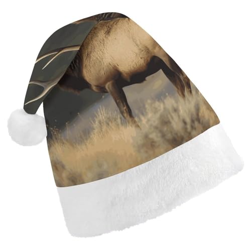 Weihnachtsmütze für Männer und Frauen, Plüsch-Weihnachtsmütze, Stier, Elch, Weihnachtsmannmützen für Party, Urlaub Weihnachtsmütze für Männer und Frauen, Plüsch-Weihnachtsmütze, Stier, Elch, Weihnachtsmannmützen für Party, Urlaub von HJKBCV