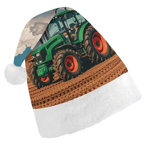 Weihnachtsmütze für Männer und Frauen, Plüsch-Weihnachtsmütze, Traktor unter blauen und weißen Wolken, Weihnachtsmannmützen für Party, Urlaub Weihnachtsmütze für Männer und Frauen, Plüsch-Weihnachtsmütze, Traktor unter blauen und weißen Wolken, Weihnachtsmannmützen für Party, Urlaub von HJKBCV