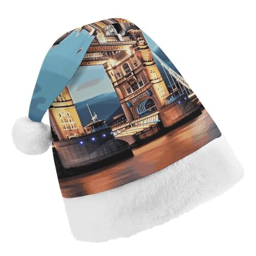 Weihnachtsmütze für Männer und Frauen, Plüsch-Weihnachtsmütze, Turmbrücke in London, Weihnachtsmannmützen für Party, Urlaub Weihnachtsmütze für Männer und Frauen, Plüsch-Weihnachtsmütze, Turmbrücke in London, Weihnachtsmannmützen für Party, Urlaub von HJKBCV