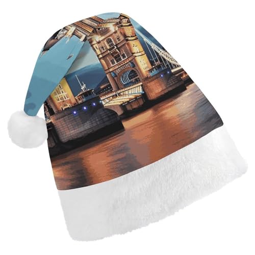 Weihnachtsmütze für Männer und Frauen, Plüsch-Weihnachtsmütze, Turmbrücke in London, Weihnachtsmannmützen für Party, Urlaub Weihnachtsmütze für Männer und Frauen, Plüsch-Weihnachtsmütze, Turmbrücke in London, Weihnachtsmannmützen für Party, Urlaub von HJKBCV