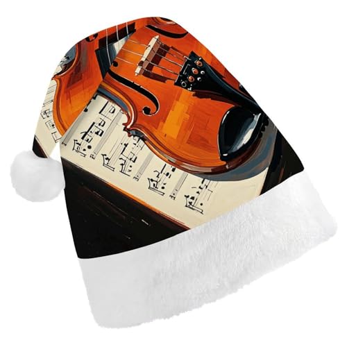 Weihnachtsmütze für Männer und Frauen, Plüsch-Weihnachtsmütze, Violine, Noten, Nikolausmützen für Party, Urlaub Weihnachtsmütze für Männer und Frauen, Plüsch-Weihnachtsmütze, Violine, Noten, Nikolausmützen für Party, Urlaub von HJKBCV