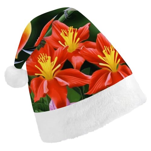 Weihnachtsmütze für Männer und Frauen, Plüsch-Weihnachtsmütze, Vögel mit Blumen, Weihnachtsmannmützen für Party, Urlaub Weihnachtsmütze für Männer und Frauen, Plüsch-Weihnachtsmütze, Vögel mit Blumen, Weihnachtsmannmützen für Party, Urlaub von HJKBCV