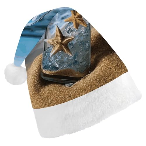 Weihnachtsmütze für Männer und Frauen, Plüsch-Weihnachtsmütze, Wunschflasche, Meereslandschaft, Nikolausmützen für Party, Urlaub Weihnachtsmütze für Männer und Frauen, Plüsch-Weihnachtsmütze, Wunschflasche, Meereslandschaft, Nikolausmützen für Party, Urlaub von HJKBCV
