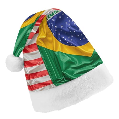 Weihnachtsmütze für Männer und Frauen, Plüsch-Weihnachtsmütze, amerikanische und brasilianische Flaggen, Weihnachtsmannmützen für Party, Urlaub Weihnachtsmütze für Männer und Frauen, Plüsch-Weihnachtsmütze, amerikanische und brasilianische Flaggen, Weihnachtsmannmützen für Party, Urlaub von HJKBCV