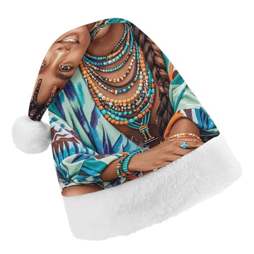 Weihnachtsmütze für Männer und Frauen, Plüsch-Weihnachtsmütze, exotischer Stamm, Batik-Stil, Weihnachtsmannmützen für Party, Urlaub Weihnachtsmütze für Männer und Frauen, Plüsch-Weihnachtsmütze, exotischer Stamm, Batik-Stil, Weihnachtsmannmützen für Party, Urlaub von HJKBCV