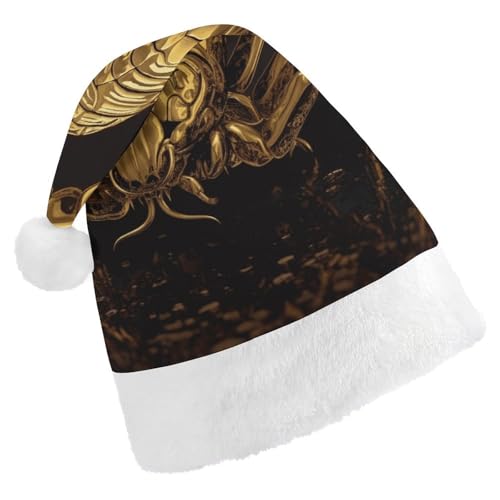 Weihnachtsmütze für Männer und Frauen, Plüsch-Weihnachtsmütze, goldfarben, Skorpion, Weihnachtsmannmützen für Party, Urlaub Weihnachtsmütze für Männer und Frauen, Plüsch-Weihnachtsmütze, goldfarben, Skorpion, Weihnachtsmannmützen für Party, Urlaub von HJKBCV
