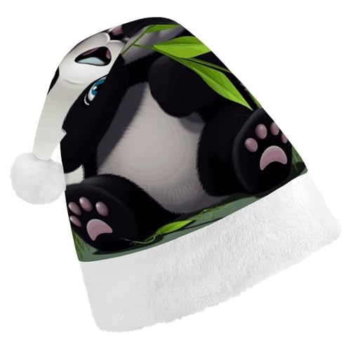 Weihnachtsmütze für Männer und Frauen, Plüsch-Weihnachtsmütze, niedlicher Panda-Weihnachtsmannhut für Party, Urlaub von HJKBCV