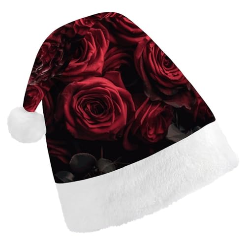 Weihnachtsmütze für Männer und Frauen, Plüsch-Weihnachtsmütze, rote Rose, Weihnachtsmannmützen für Party, Urlaub Weihnachtsmütze für Männer und Frauen, Plüsch-Weihnachtsmütze, rote Rose, Weihnachtsmannmützen für Party, Urlaub von HJKBCV