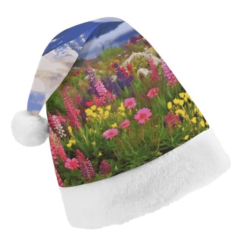 Weihnachtsmütze für Männer und Frauen, Plüsch-Weihnachtsmütze, schöne Blumen, Berge, Weihnachtsmannmützen für Party, Urlaub Weihnachtsmütze für Männer und Frauen, Plüsch-Weihnachtsmütze, schöne Blumen, Berge, Weihnachtsmannmützen für Party, Urlaub von HJKBCV