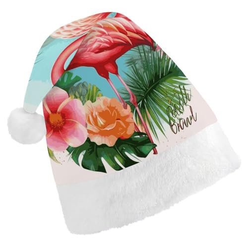 Weihnachtsmütze für Männer und Frauen, Plüsch-Weihnachtsmütze, tropischer Flamingo, Weihnachtsmannmützen für Party, Urlaub Weihnachtsmütze für Männer und Frauen, Plüsch-Weihnachtsmütze, tropischer Flamingo, Weihnachtsmannmützen für Party, Urlaub von HJKBCV