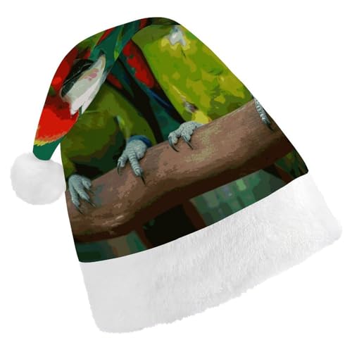 Weihnachtsmütze für Männer und Frauen, Plüsch-Weihnachtsmütze, zwei Papageien lieben sich gegenseitig, Weihnachtsmannmützen für Party, Urlaub Weihnachtsmütze für Männer und Frauen, Plüsch-Weihnachtsmütze, zwei Papageien lieben sich gegenseitig, Weihnachtsmannmützen für Party, Urlaub von HJKBCV