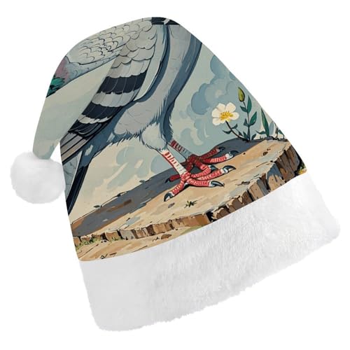 Weihnachtsmütze für Männer und Frauen, Plüschmütze, grauer Taubendruck, Weihnachtsmannmützen für Party, Urlaub Weihnachtsmütze für Männer und Frauen, Plüschmütze, grauer Taubendruck, Weihnachtsmannmützen für Party, Urlaub von HJKBCV