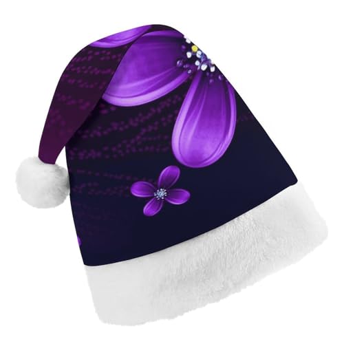 Weihnachtsmütze für Männer und Frauen, Plüschmütze, violette Blume, Weihnachtsmannmützen für Party, Urlaub Weihnachtsmütze für Männer und Frauen, Plüschmütze, violette Blume, Weihnachtsmannmützen für Party, Urlaub von HJKBCV