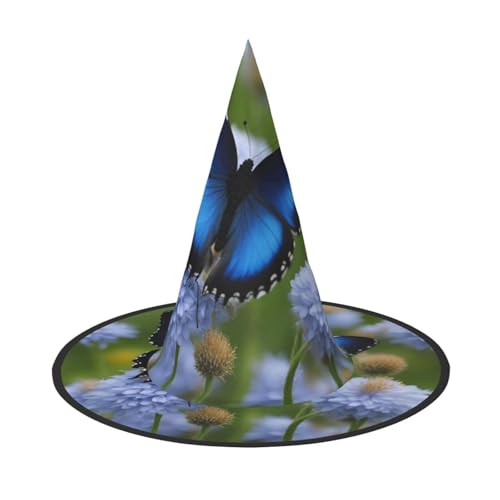 HJKTVDRQ Blauer Schmetterlings-Druck, Halloween-Hexenhüte, Zaubererhüte für Halloween, Feste, Karneval, Cosplay HJKTVDRQ Blauer Schmetterlings-Druck, Halloween-Hexenhüte, Zaubererhüte für Halloween, Feste, Karneval, Cosplay von HJKTVDRQ