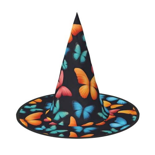 HJKTVDRQ Bunte Halloween-Hüte mit Schmetterlings-Druck, Hexenhüte, Zaubererhüte für Halloween, Feste, Karneval, Cosplay HJKTVDRQ Bunte Halloween-Hüte mit Schmetterlings-Druck, Hexenhüte, Zaubererhüte für Halloween, Feste, Karneval, Cosplay von HJKTVDRQ