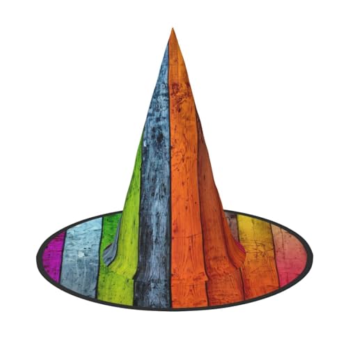 HJKTVDRQ Farbiger Holzdruck, Halloween-Hüte, Hexenhüte, Zaubererhüte für Halloween, Feste, Karneval, Cosplay von HJKTVDRQ
