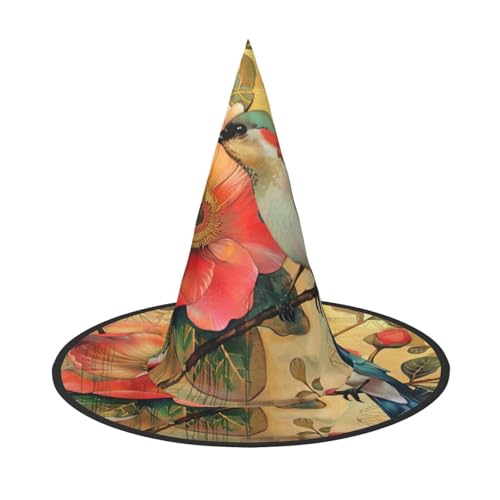 HJKTVDRQ Halloween-Hüte mit Blumen- und Vogeldruck, Hexenhüte, Zaubererhüte für Halloween, Feste, Karneval, Cosplay HJKTVDRQ Halloween-Hüte mit Blumen- und Vogeldruck, Hexenhüte, Zaubererhüte für Halloween, Feste, Karneval, Cosplay von HJKTVDRQ