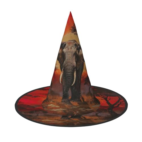 HJKTVDRQ Halloween-Hüte mit Elefanten-Sonnenuntergang, Hexenhüte, Zaubererhüte für Halloween, Feste, Karneval, Cosplay HJKTVDRQ Halloween-Hüte mit Elefanten-Sonnenuntergang, Hexenhüte, Zaubererhüte für Halloween, Feste, Karneval, Cosplay von HJKTVDRQ