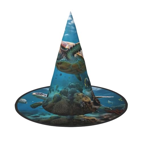 HJKTVDRQ Halloween-Hüte mit Meeresschildkröten-Druck, Hexenhüte, Zaubererhüte für Halloween, Feste, Karneval, Cosplay HJKTVDRQ Halloween-Hüte mit Meeresschildkröten-Druck, Hexenhüte, Zaubererhüte für Halloween, Feste, Karneval, Cosplay von HJKTVDRQ