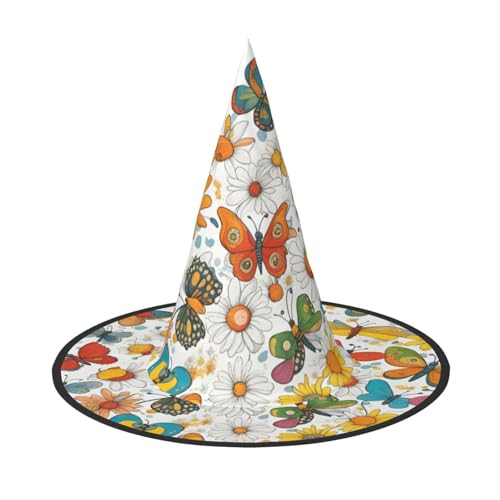 HJKTVDRQ Halloween-Hüte mit Schmetterlings-Gänseblümchen-Druck, Hexenhüte, Zaubererhüte für Halloween, Feste, Karneval, Cosplay HJKTVDRQ Halloween-Hüte mit Schmetterlings-Gänseblümchen-Druck, Hexenhüte, Zaubererhüte für Halloween, Feste, Karneval, Cosplay von HJKTVDRQ