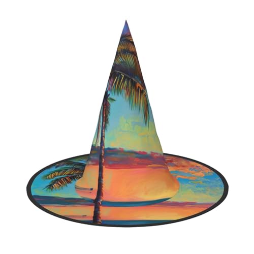 HJKTVDRQ Halloween-Hüte mit Sonnenuntergangspalmen-Druck, Hexenhüte, Zaubererhüte für Halloween, Feste, Karneval, Cosplay HJKTVDRQ Halloween-Hüte mit Sonnenuntergangspalmen-Druck, Hexenhüte, Zaubererhüte für Halloween, Feste, Karneval, Cosplay von HJKTVDRQ
