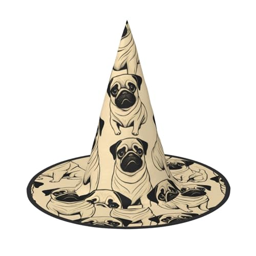 HJKTVDRQ Niedlicher Mops-Hunde-Druck, Halloween-Hexenhut, Zaubererhüte für Halloween, Feste, Karneval, Cosplay HJKTVDRQ Niedlicher Mops-Hunde-Druck, Halloween-Hexenhut, Zaubererhüte für Halloween, Feste, Karneval, Cosplay von HJKTVDRQ