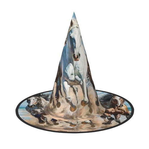 HJKTVDRQ Pferde laufender Kunstdruck, Halloween-Hüte, Hexenhüte, Zaubererhüte für Halloween, Feste, Karneval, Cosplay HJKTVDRQ Pferde laufender Kunstdruck, Halloween-Hüte, Hexenhüte, Zaubererhüte für Halloween, Feste, Karneval, Cosplay von HJKTVDRQ