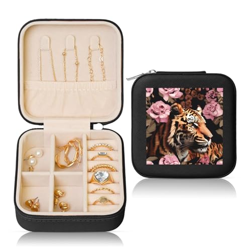 HJLUUFT Reise-Schmuckschatulle mit Tiger-Leopardenmuster und Rosenblüte, stilvolle und langlebige Reise-Schmuckschatulle und Verlobungsring-Box HJLUUFT Reise-Schmuckschatulle mit Tiger-Leopardenmuster und Rosenblüte, stilvolle und langlebige Reise-Schmuckschatulle und Verlobungsring-Box von HJLUUFT