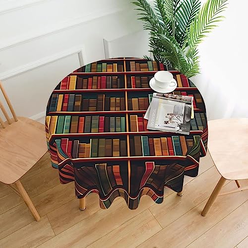 HJLUUFT Runde Tischdecke mit Bibliotheks-Bücherregal, vielseitige Tischdecke für runde Tische, 152,4 cm, runde Tischdecke von HJLUUFT