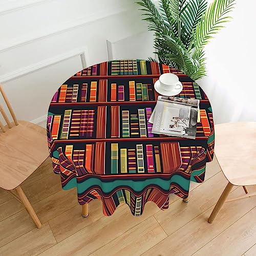 HJLUUFT Runde Tischdecke mit Bücherregal, vielseitige Tischdecke für runde Tische, 152,4 cm, runde Tischdecke von HJLUUFT