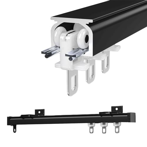 Deckenvorhangschiene, Schwerlast-Vorhang-Schienen-System, Aluminium-Legierung Deckenschiene Für Vorhänge, Krankenhaus-Deckenschiene Für Vorhänge, Bettvorhänge Raumtrennung ( Color : Noir , Size : 1.8m von HJXGQJM