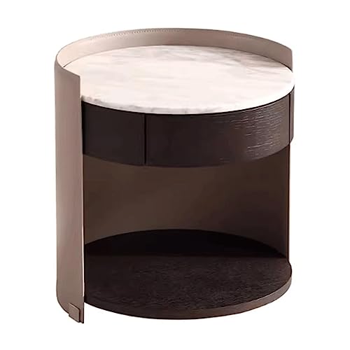 HJYBFA Eleganter Nachttisch, luxuriöser runder Beistelltisch aus Holz, Marmorplatte, Nachttisch mit Schublade, Kommode, Leder, Moderne Seite HJYBFA Eleganter Nachttisch, luxuriöser runder Beistelltisch aus Holz, Marmorplatte, Nachttisch mit Schublade, Kommode, Leder, Moderne Seite von HJYBFA