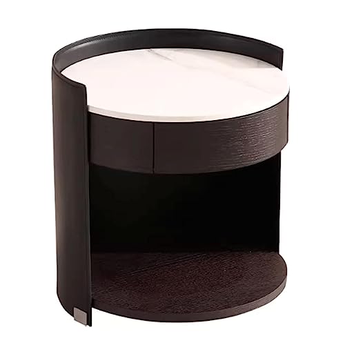 HJYBFA Eleganter Nachttisch, luxuriöser runder Beistelltisch aus Holz, Marmorplatte, Nachttisch mit Schublade, Kommode, Leder, Moderne Seite HJYBFA Eleganter Nachttisch, luxuriöser runder Beistelltisch aus Holz, Marmorplatte, Nachttisch mit Schublade, Kommode, Leder, Moderne Seite von HJYBFA