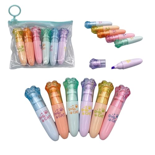 HJYDGJ 36 Stück Marker 6 Farben Stifte Satz Bonbon Textmarker Marker Set Süße Highlighter Pen Textmarker Set Mini Textmarker Cat's Claw Textmarker von HJYDGJ
